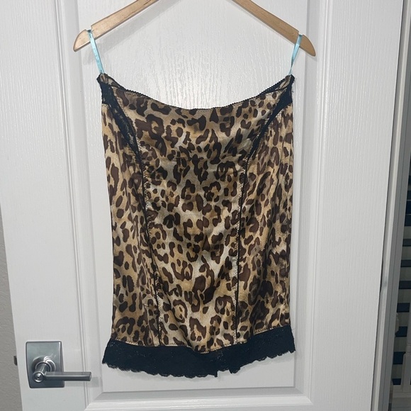 Marciano Leopard Animal Print Silk & Black Lace Slip Skirt Back Slit Stretch Sm - Picture 7 of 10